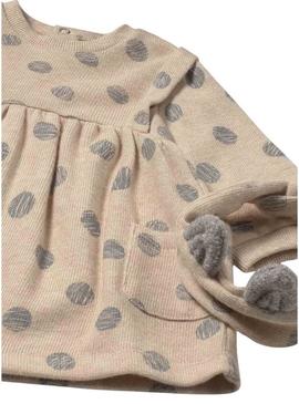 Vestido com tiara Mayoral de bolinhas bege para bebê.