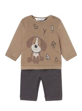 Conjunto de moletom e calça Mayoral marrom para bebê.