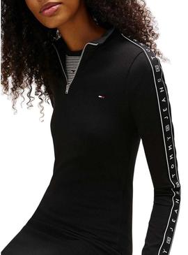 Vestido Tommy Jeans Zip tape preto para mulher.
