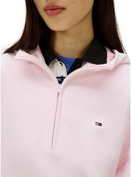 Moletom Tommy Jeans rosa com capuz com zíper para mulher.