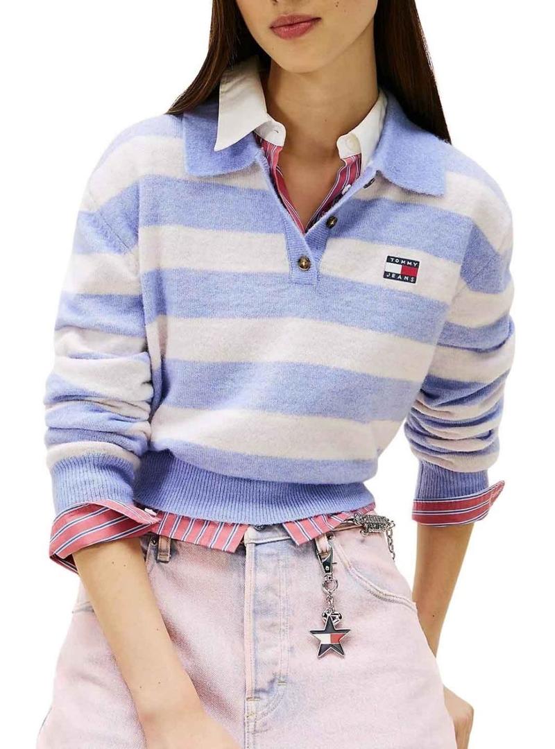 Polo Tommy Jeans Peludo roxo e branco para mulher