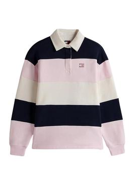Moletom Tommy Jeans polo rugby rosa para mulher