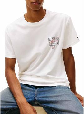 Camiseta Tommy Jeans Sign Spray branca para homem.