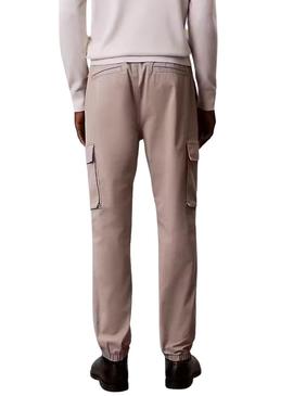 Calças cargo Calvin Klein Jeans Elastic Twill vintage caqui para homem.