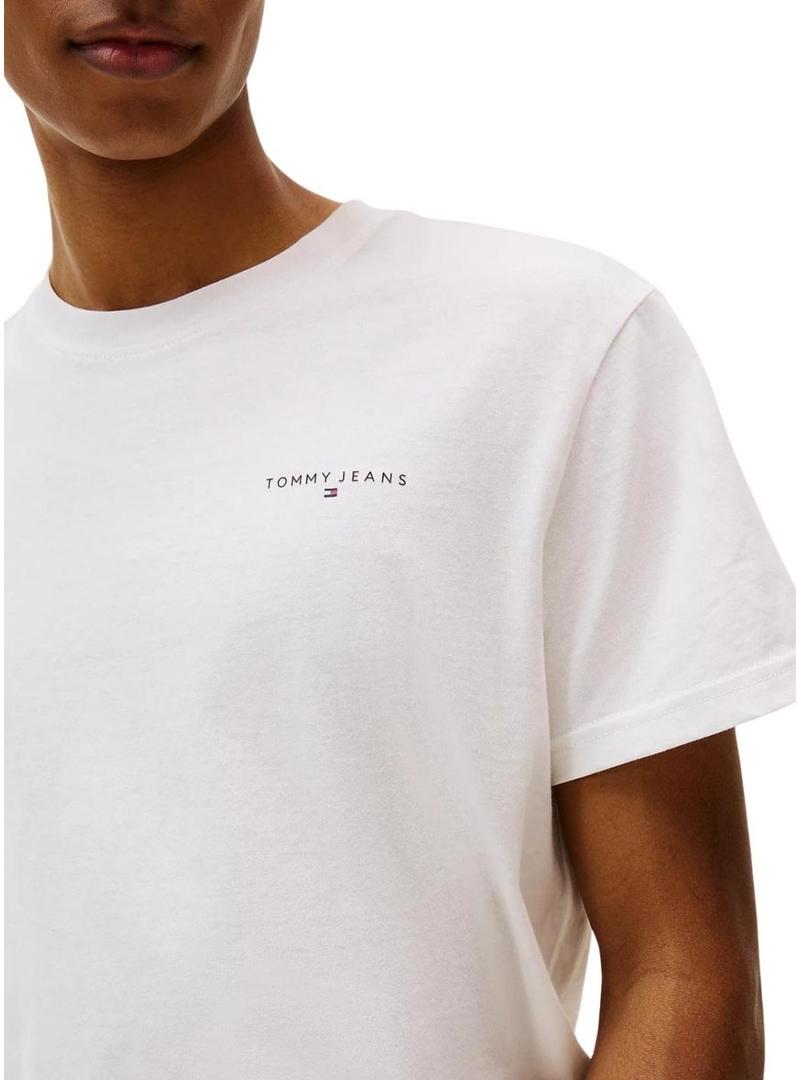 Camiseta Tommy Jeans Linear Chest branca para homem.