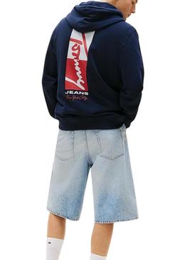 Moletom Tommy Jeans Backprint azul marinho para homem.