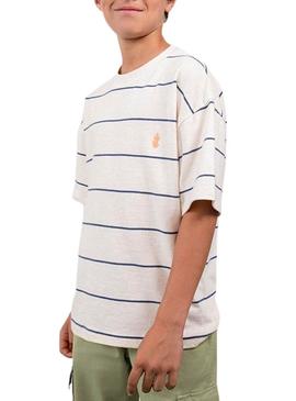 Camisola listrada branca e azul da Mayoral para menino.