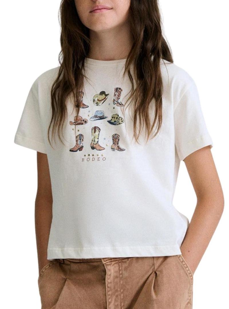 Camiseta Mayoral rodeo branca para menina.