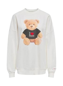 Moletom Only Teddy Paris branco para mulher.