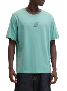 Camiseta Jack and Jones Corp azul turquesa para homem.